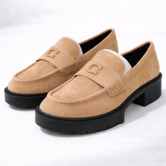 Coach Shoes - Coach Leah Suede Loafers Peanut Platform Lug Sole Size 6.5 B